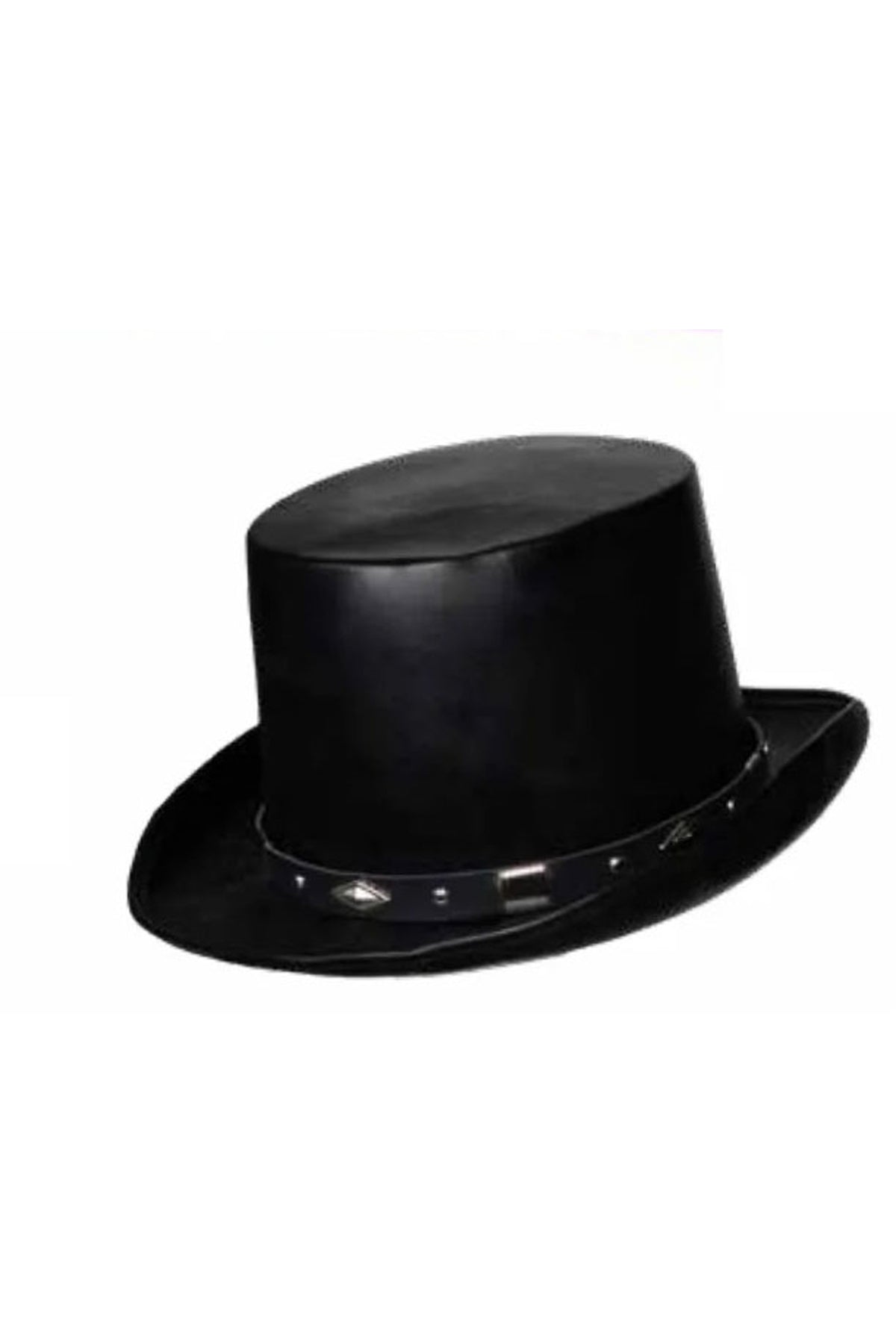 Faux Leather Top Hat With Silver Stud Band Underwraps 30879