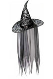 Bat Print Witch Hat With Veil Underwraps  30881