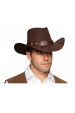 Cowboy Hat With Bull Horns And Brown Faux Leather Band Underwraps 30889