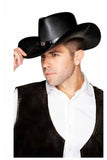Black Faux Leather Cowboy Hat With Silver Conch Trim Underwraps 30891