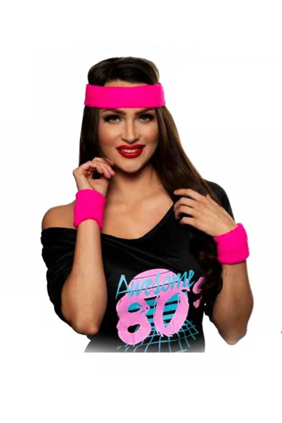 80's Headband Set-Neon Pink Underwraps 31046