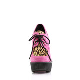 5 1/4" Wedge PF Lace-Up Creeper w/Leopard Print Accents H.Pink Vegan Suede-Leopard Printed Pony Hair Pleaser Demonia CREEPER/304