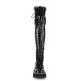 2" PF STR Thigh-High Lace-Up Boot W/ Outer Metal Zipper Pleaser Demonia EMILY/375