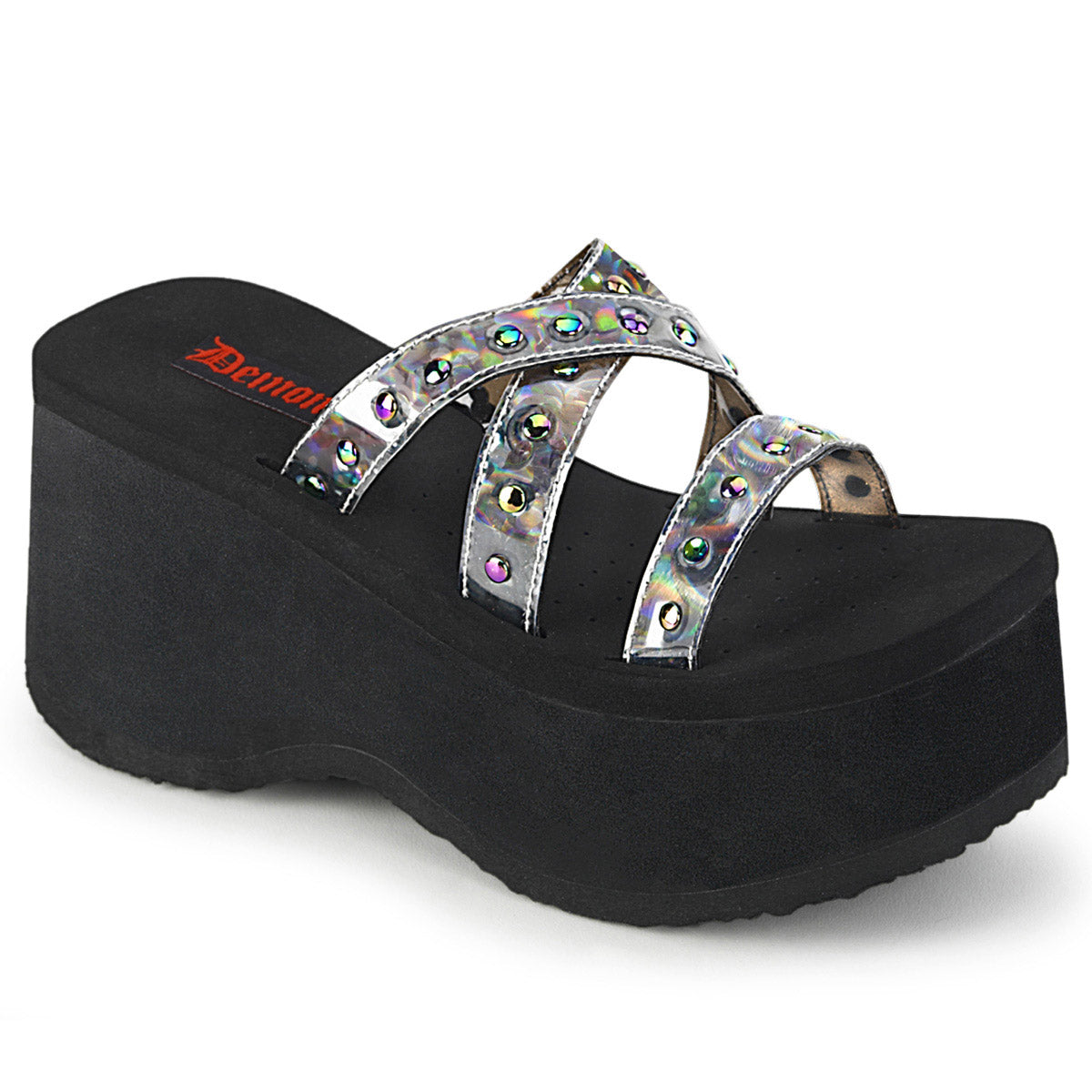 3 1/2" Studded Straps Black Sandal Pleaser Demonia FUNN/19