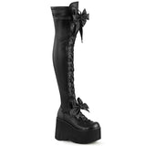 4" Wedge PF Lace-Up Stretch Thigh Boot, Side Zip Pleaser Demonia KERA/303