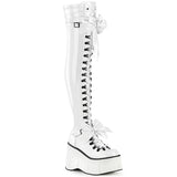 4" Wedge PF Lace-Up Stretch Thigh Boot, Side Zip Pleaser Demonia KERA/303