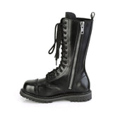 14 Eyelet Unisex Steel Toe Mid Calf Boot, Rubber Sole Pleaser Demonia RIOT/14