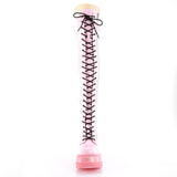 4 1/2" Wedge Pf Lace-Up Thigh-High Boot, Outside Zip Pleaser Demonia SHA374-1/BPHGPT