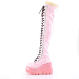 4 1/2" Wedge Pf Lace-Up Thigh-High Boot, Outside Zip Pleaser Demonia SHA374-1/BPHGPT