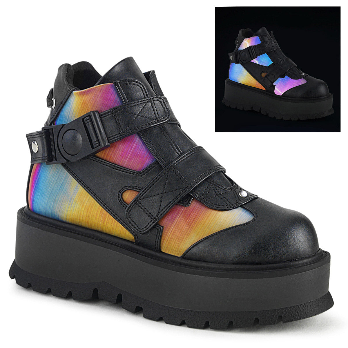 2" Pf Ankle Boot Pleaser Demonia SLK32/BVL/RBOWREFL