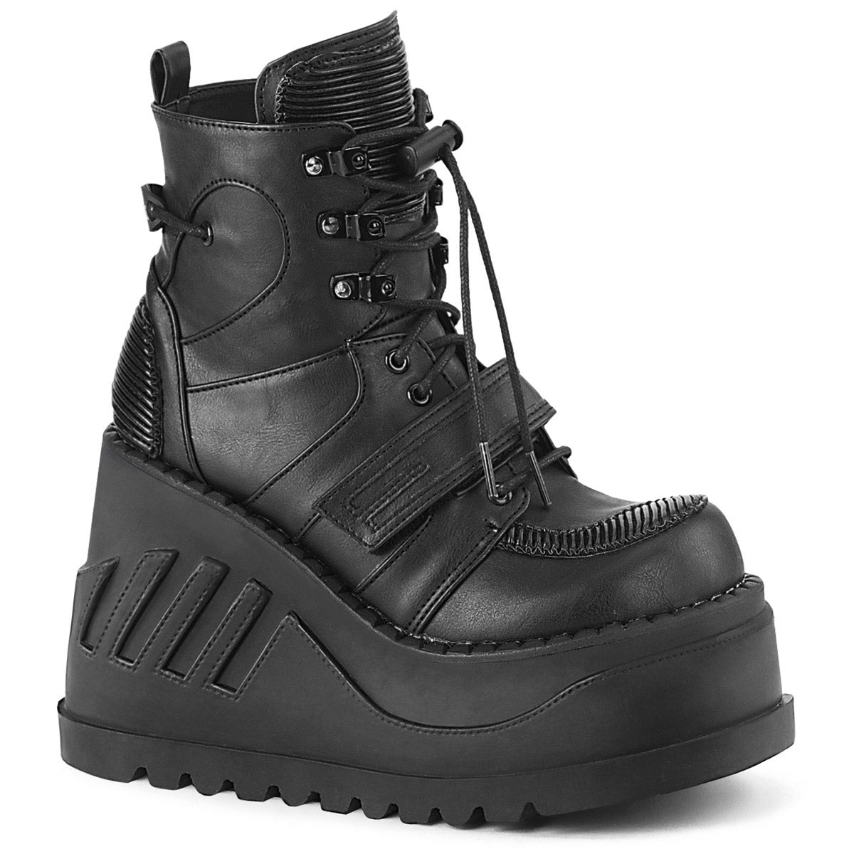 4" Wedge PF Lace-Up Ankle Boot w/ Hook, Loop Strap Pleaser Demonia STOMP/13