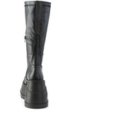 4 3/4" Wedge Pf Str Knee High Boot, Back Zip Pleaser Demonia STO200/BVL