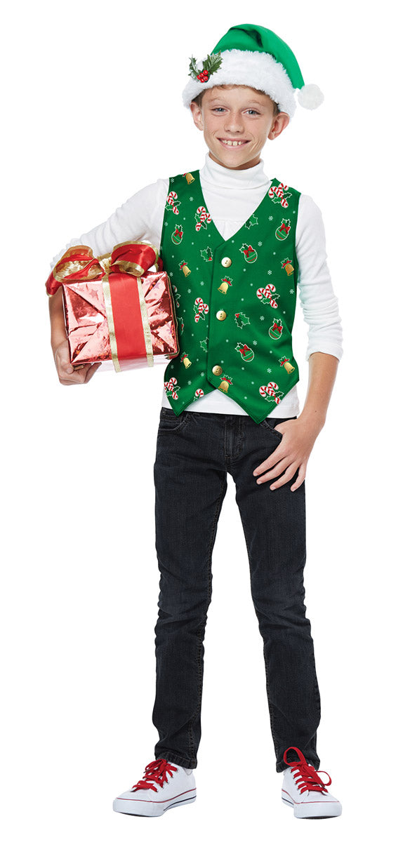 California Costumes Holiday Vest, Green Christmas Kids Boys Costume