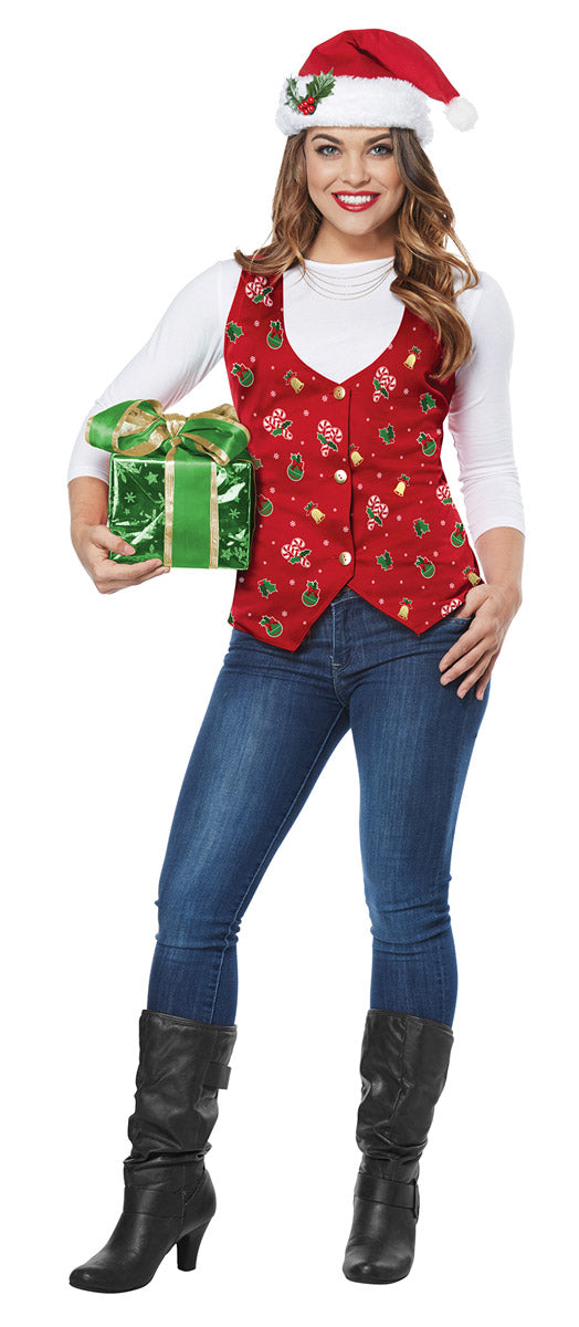 California Costumes Holiday Vest, Red Christmas Adult Women Costume