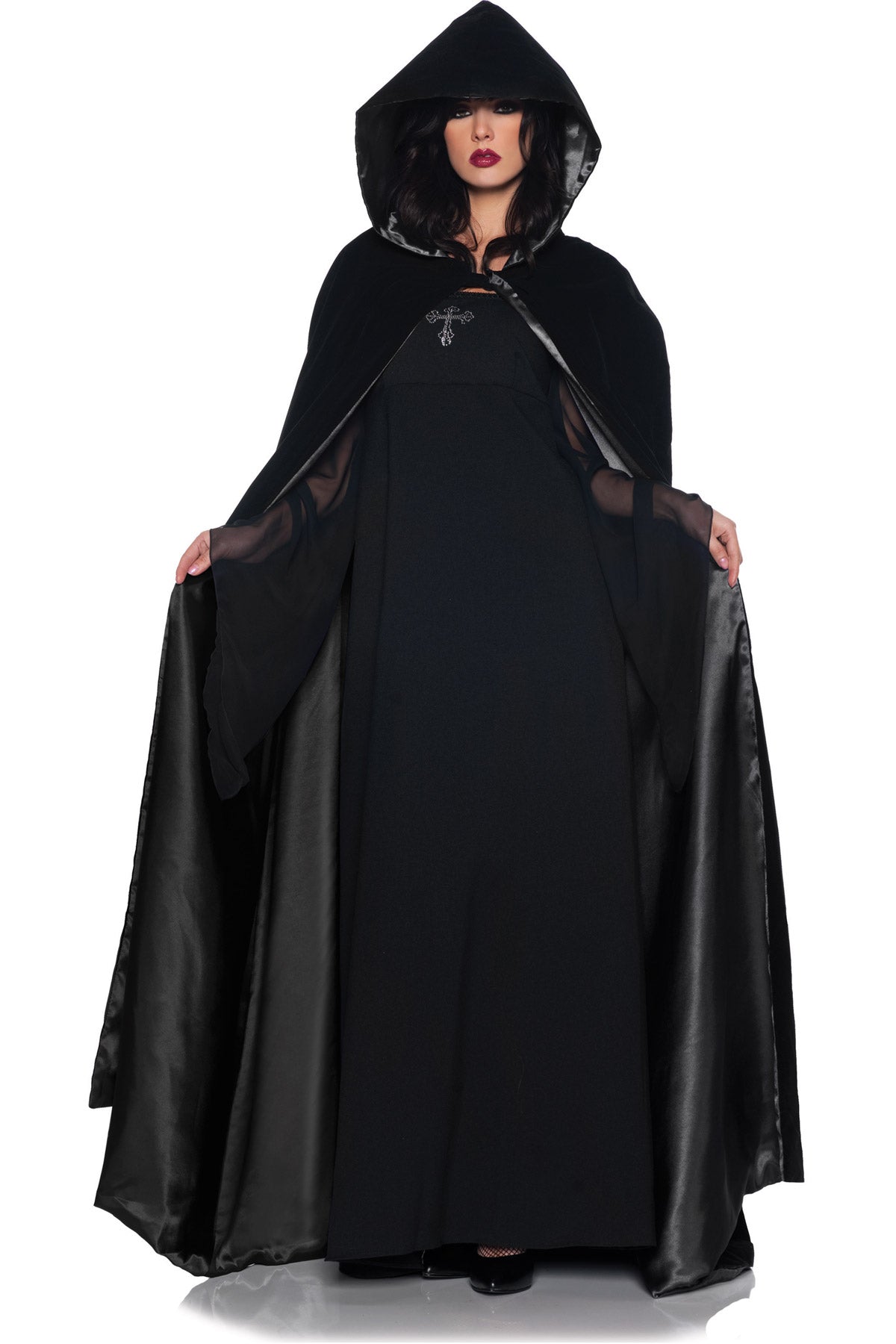63? Deluxe Velvet & Satin Cape - Black Underwraps  29244