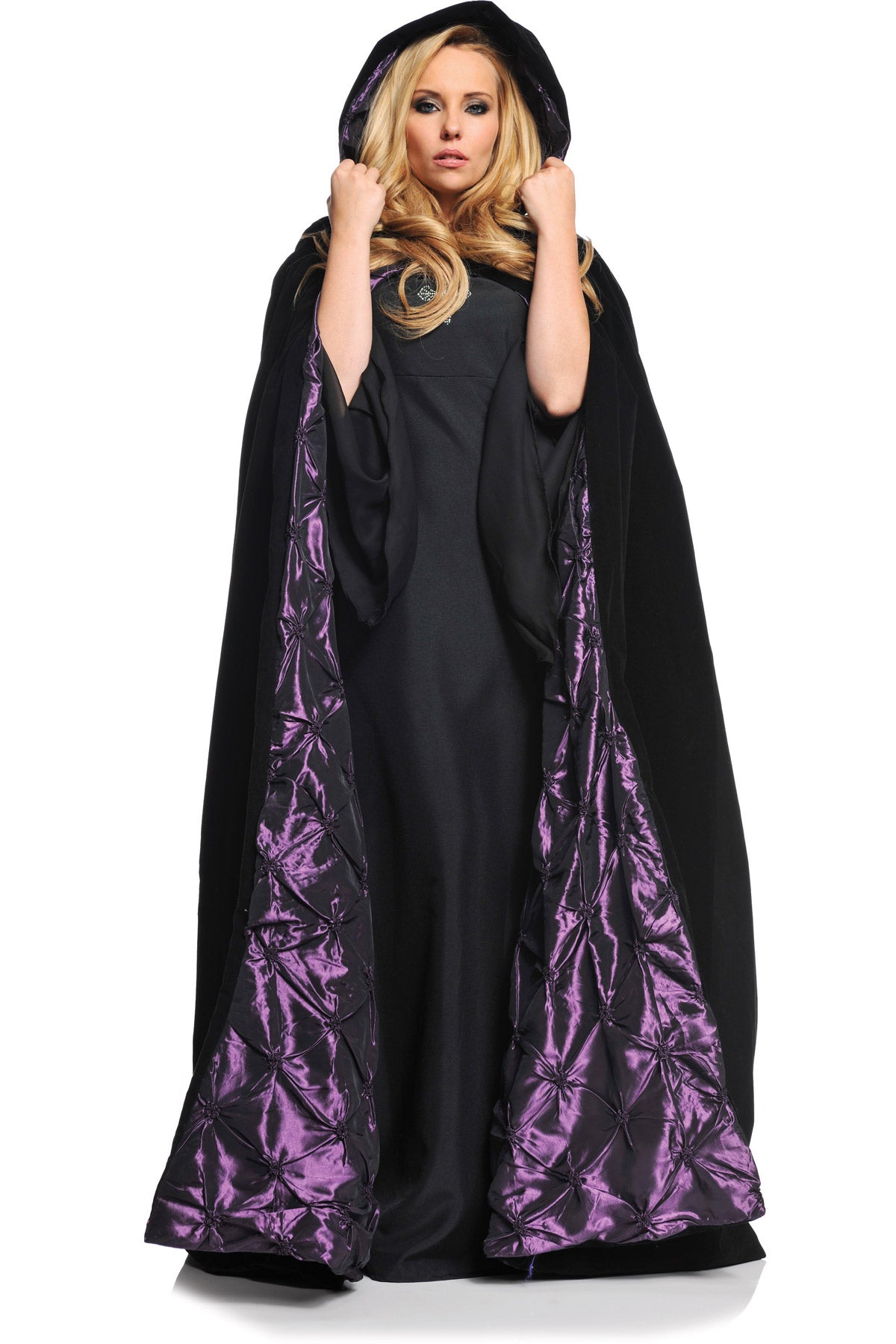 63? Deluxe Velvet & Satin Cape With Embossed Lining - Purple Underwraps 29291