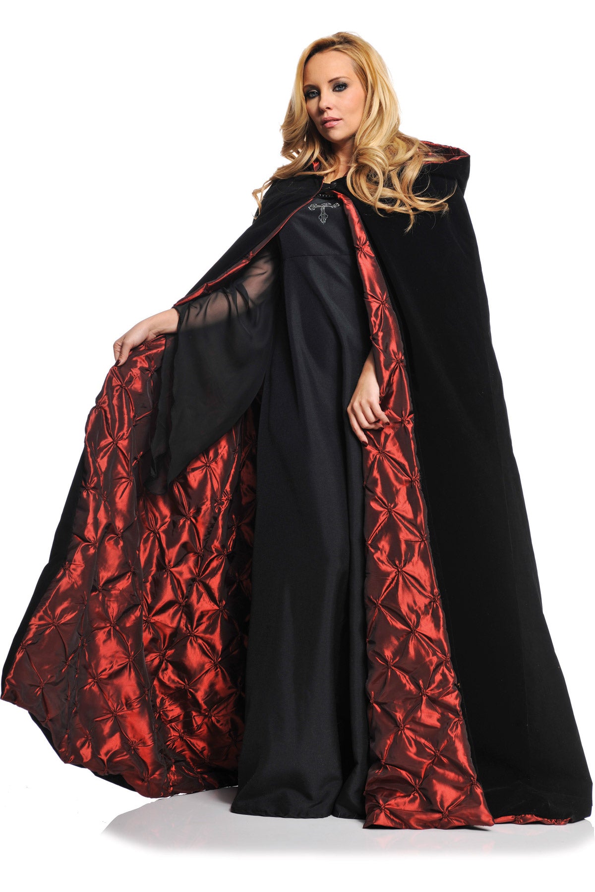 63? Deluxe Velvet & Satin Cape With Embossed Lining - Red Underwraps 29292