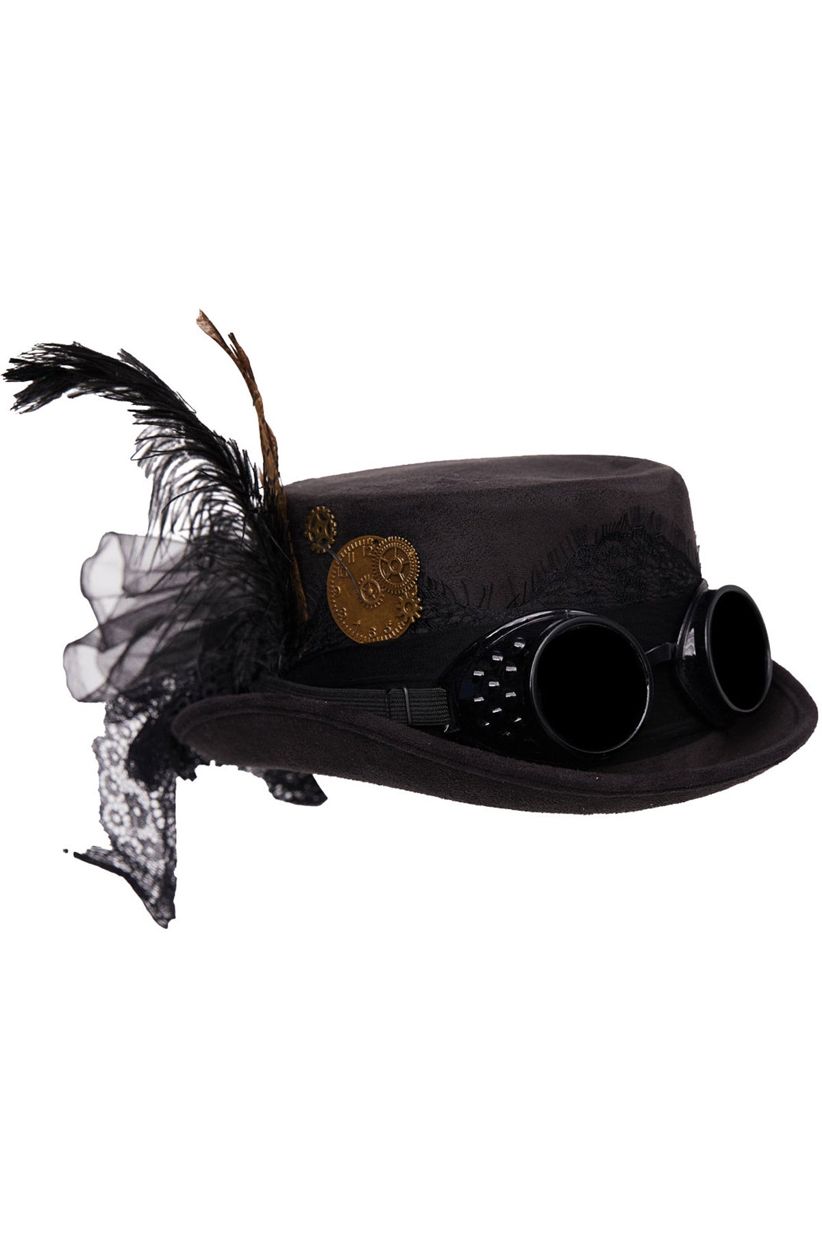 Faux Suede Hat W/ Goggles - Black Underwraps 29581