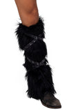 Pair Of Black Faux Fur Leg Warmers With Strap Detail Roma 6170