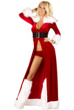 Alluring Sexy Miss Claus Christmas Costume Holiday Long Robe Belt Adult Women Roma C170
