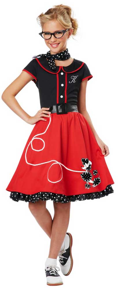 California Costumes 50's Style Poodle Skirt Grease Costume Halloween Outfit Dance Dress Kids Girls Costume