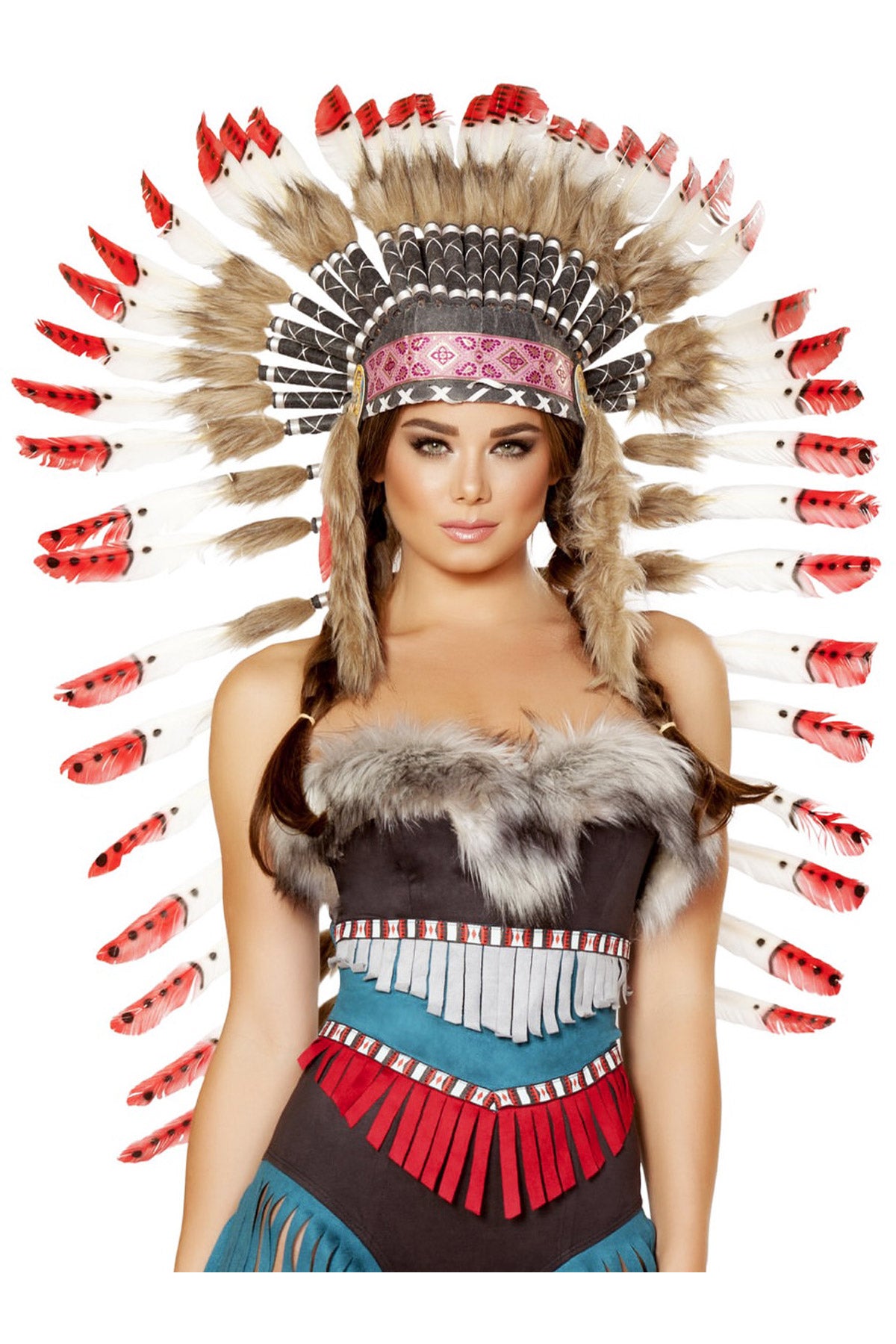 Indian Headdress With Red Tips Roma H4727