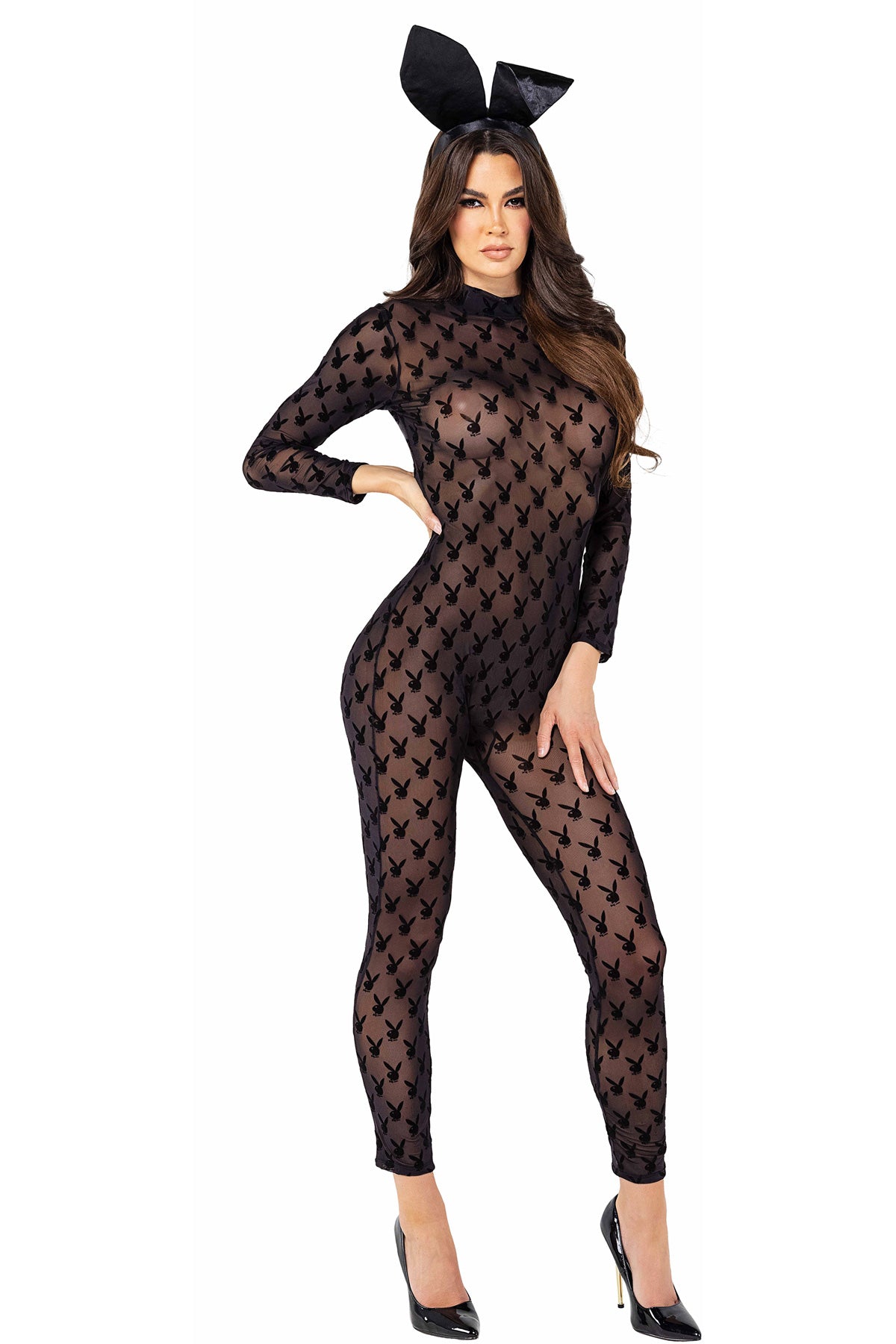 2Pc Sheer Playboy Bunny Bodysuit Roma PB112