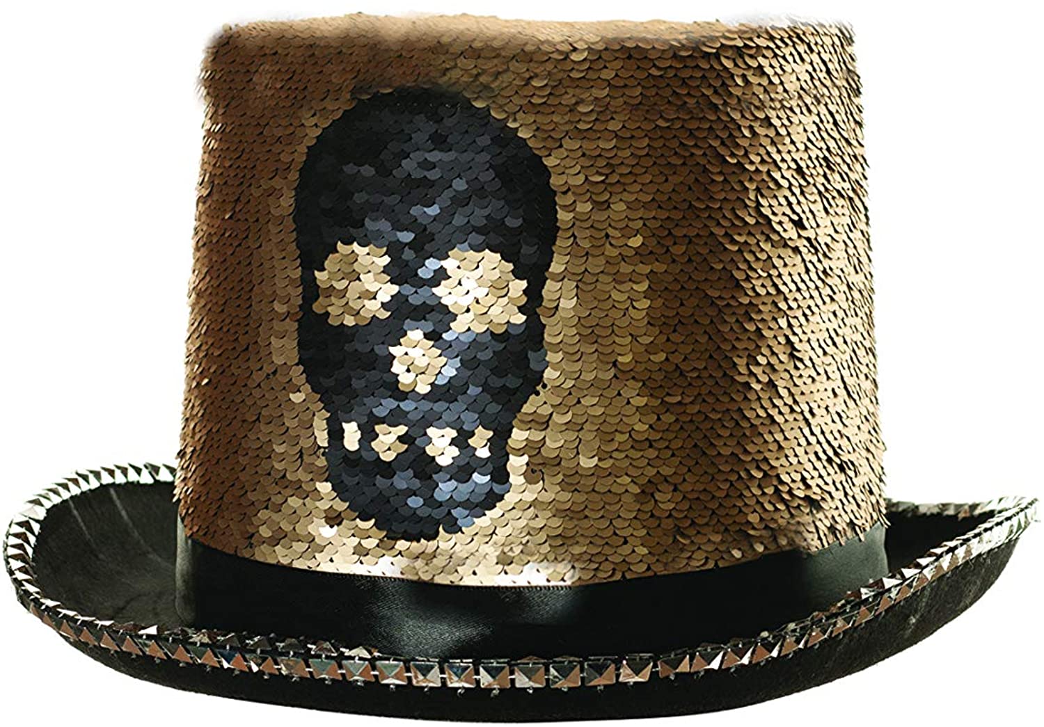Reversible Gold Sequin Skull Top Hat Underwraps 30218