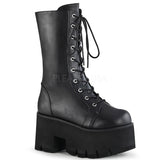 3 1/2" Chunky Heel, 2 1/4" PF Lace-Up Mid-Calf BT, Side Zip Pleaser Demonia ASHES/105