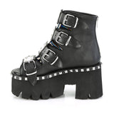 3" Chunky Heel, 2" PF Ankle Boot,Back Metal Zip Pleaser Demonia ASHES/70