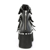 3" Chunky Heel, 2" PF Ankle Boot,Back Metal Zip Pleaser Demonia ASHES/70