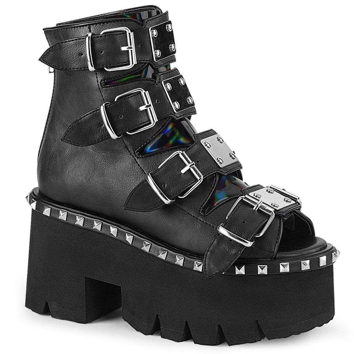 3" Chunky Heel, 2" PF Ankle Boot,Back Metal Zip Pleaser Demonia ASHES/70