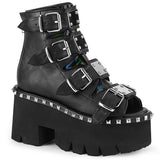 3" Chunky Heel, 2" PF Ankle Boot,Back Metal Zip Pleaser Demonia ASHES/70