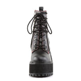 4 3/4" Heel, 2 1/4" Pf D-ring Lace-up Ankle Boot, Side Zip Pleaser Demonia ASSAULT/100