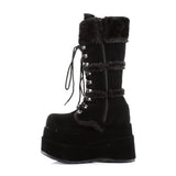 Sexy Super Stacked Plush Trim Suede Mid Calf Lace Up Boots Shoes Pleaser Demonia BEAR/202