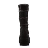 Sexy Super Stacked Plush Trim Suede Mid Calf Lace Up Boots Shoes Pleaser Demonia BEAR/202