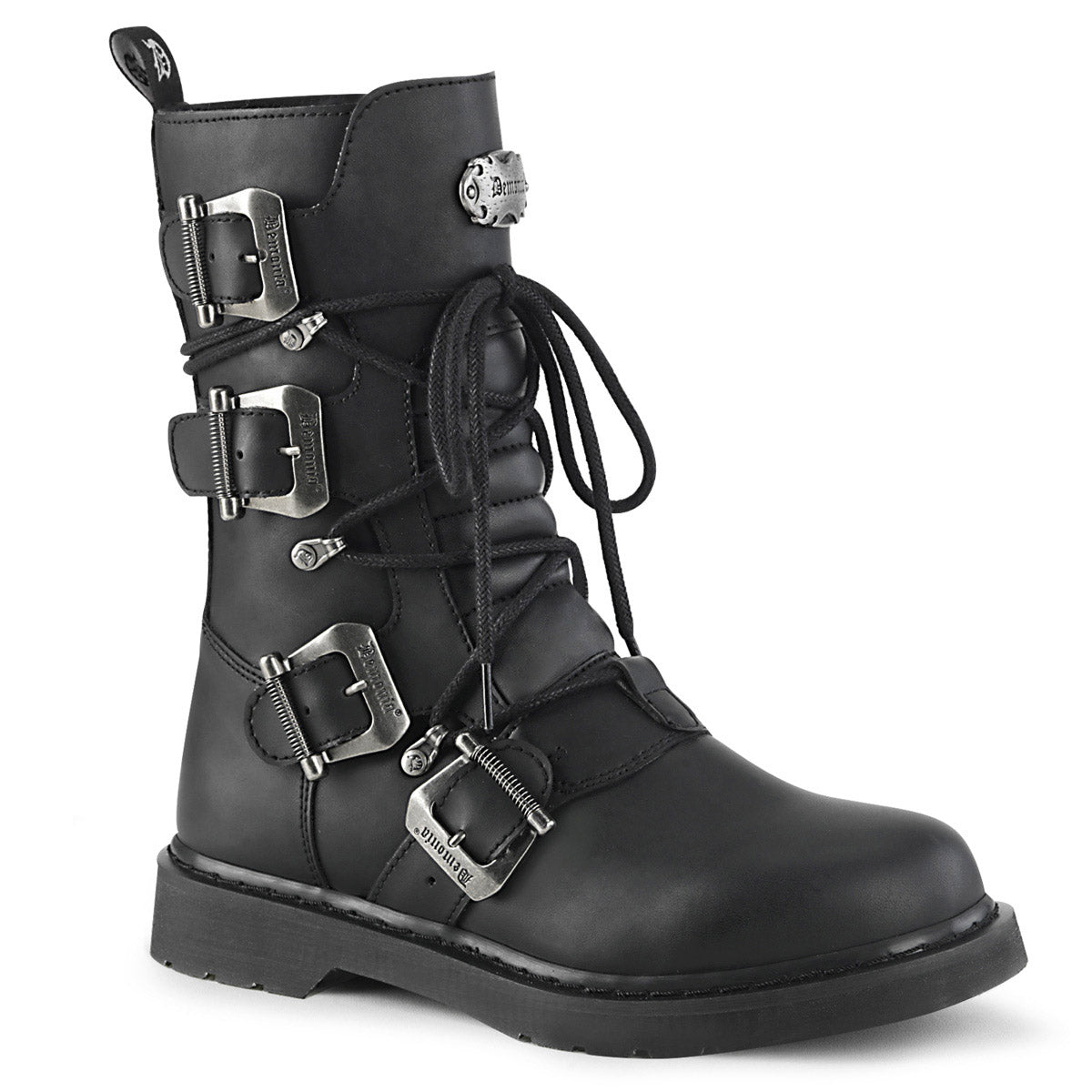 1 1/4" Heel, Mid-Calf Combat Boot, Side Zip Pleaser Demonia BOLT/265