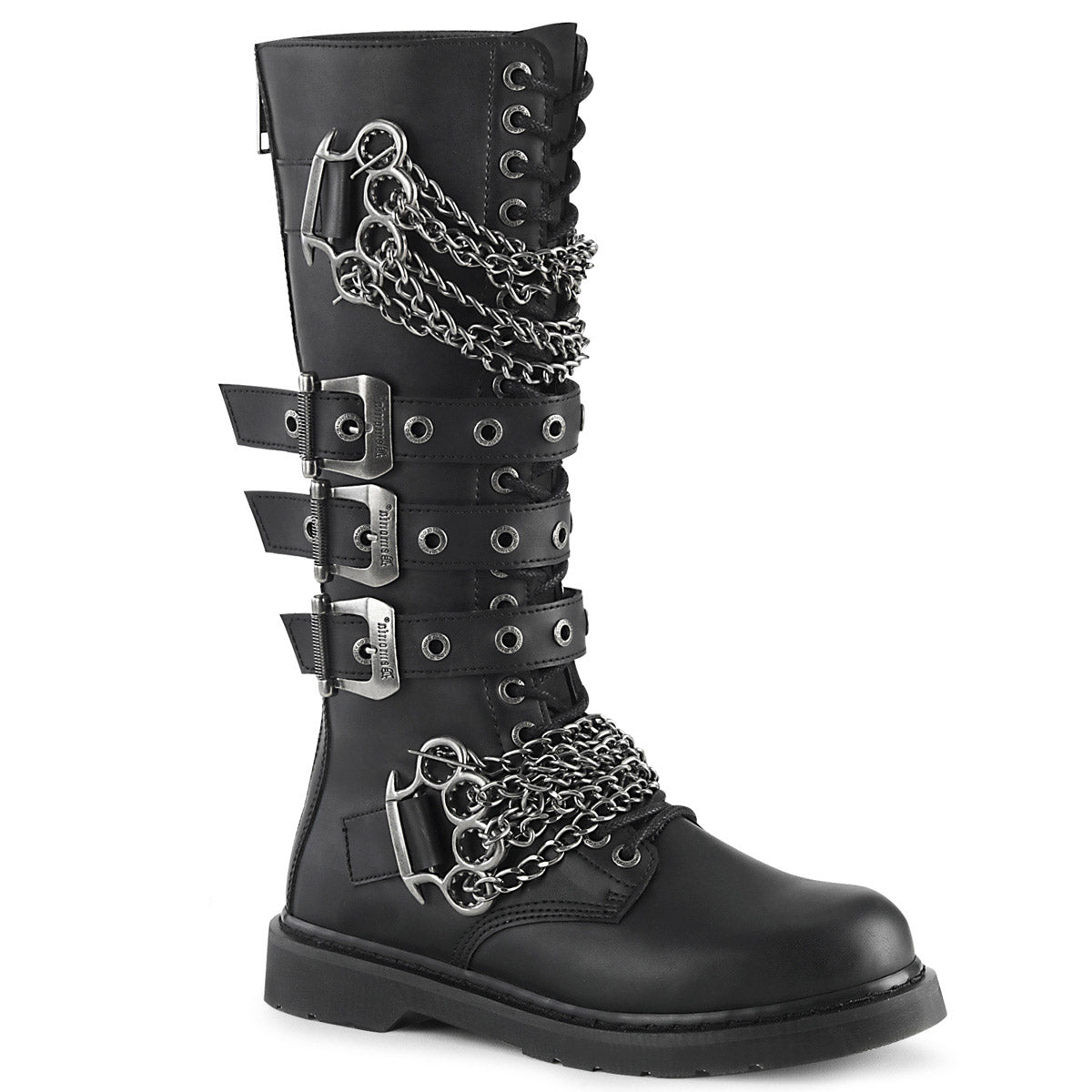 1 1/4" Heel 20 Eyelet Knee High Combat Boot, Side Zip Pleaser Demonia BOLT/450
