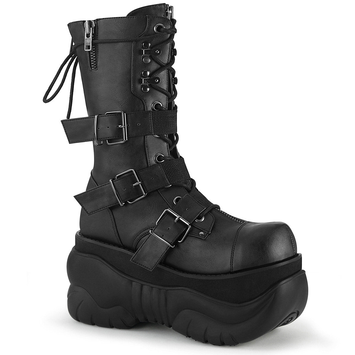 4" PF Lace-Up Mid Calf Boot, Back Metal Zipper Pleaser Demonia BOXER/230