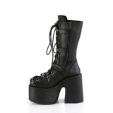 5" Chunky Heel, 3" P/F Lace-Up Mid-Calf Boot, Back Zip Pleaser Demonia CAMEL/115