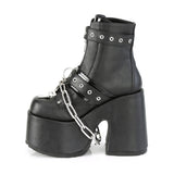 5" Chunky Heel, 3" P/F Lace-Up Ankle Boot, Front Metal Zip Pleaser Demonia CAMEL/205