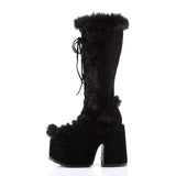 Goth Punk Faux Suede Rabbit Fur Knee High Platform Go Go Boots Shoes Pleaser Demonia CAMEL/311