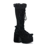 Goth Punk Faux Suede Rabbit Fur Knee High Platform Go Go Boots Shoes Pleaser Demonia CAMEL/311
