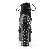 4 1/2" Heel, 2" PF Lace-Up Front Ankle Boot w/ Studs Blk Vegan Leather-Suede Pleaser Demonia CHARADE/100