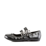 Spooky Skull Buckle Double Strap Mary Jane Eyelet Ballet Flats Shoes Pleaser Demonia DAISY/03