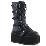 3 1/2" PF Mid-Calf Boot w/ 6 Buckle Straps, Metal Side Zip Pleaser Demonia DAM225/BVL