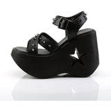 5" Star Cutout Platform Wedge Ankle Strap Sandal Blk Vegan Leather Pleaser Demonia DYNAMITE/02