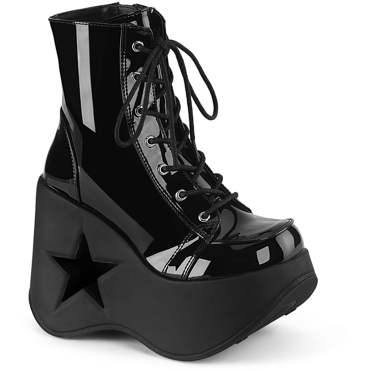 5" Star Cutout Pf Wedge Lace-Up Ankle Boot, Inside Zip Pleaser Demonia DYNAMITE/106