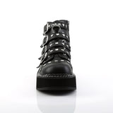 2" Platform Lace-Up Front/ Buckle Strap Ankle Boot, Side Zip Blk Vegan Leather Pleaser Demonia EMI315/BVL