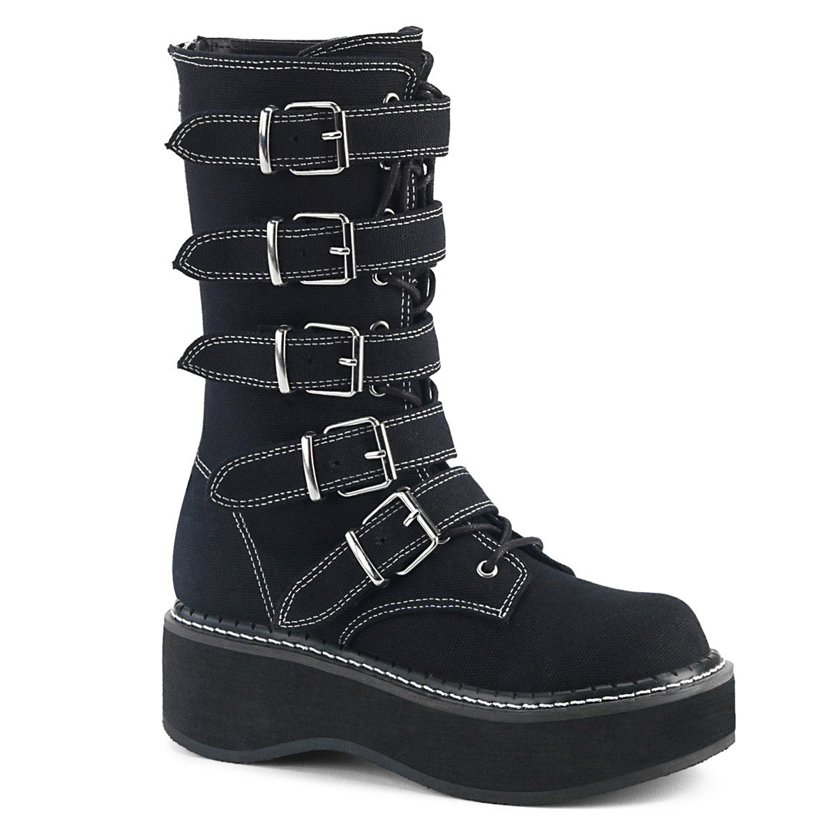 2" PF Mid-Calf Boot w/ 5 Buckle Straps, Metal Back Zip Pleaser Demonia EMILY/341